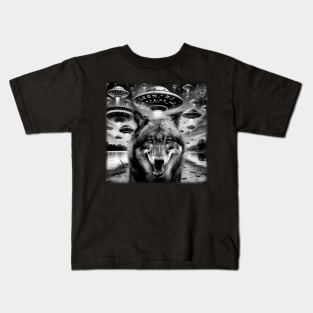 Lunar Lupines Elevate Your Style with Wolf UFO Tees Kids T-Shirt